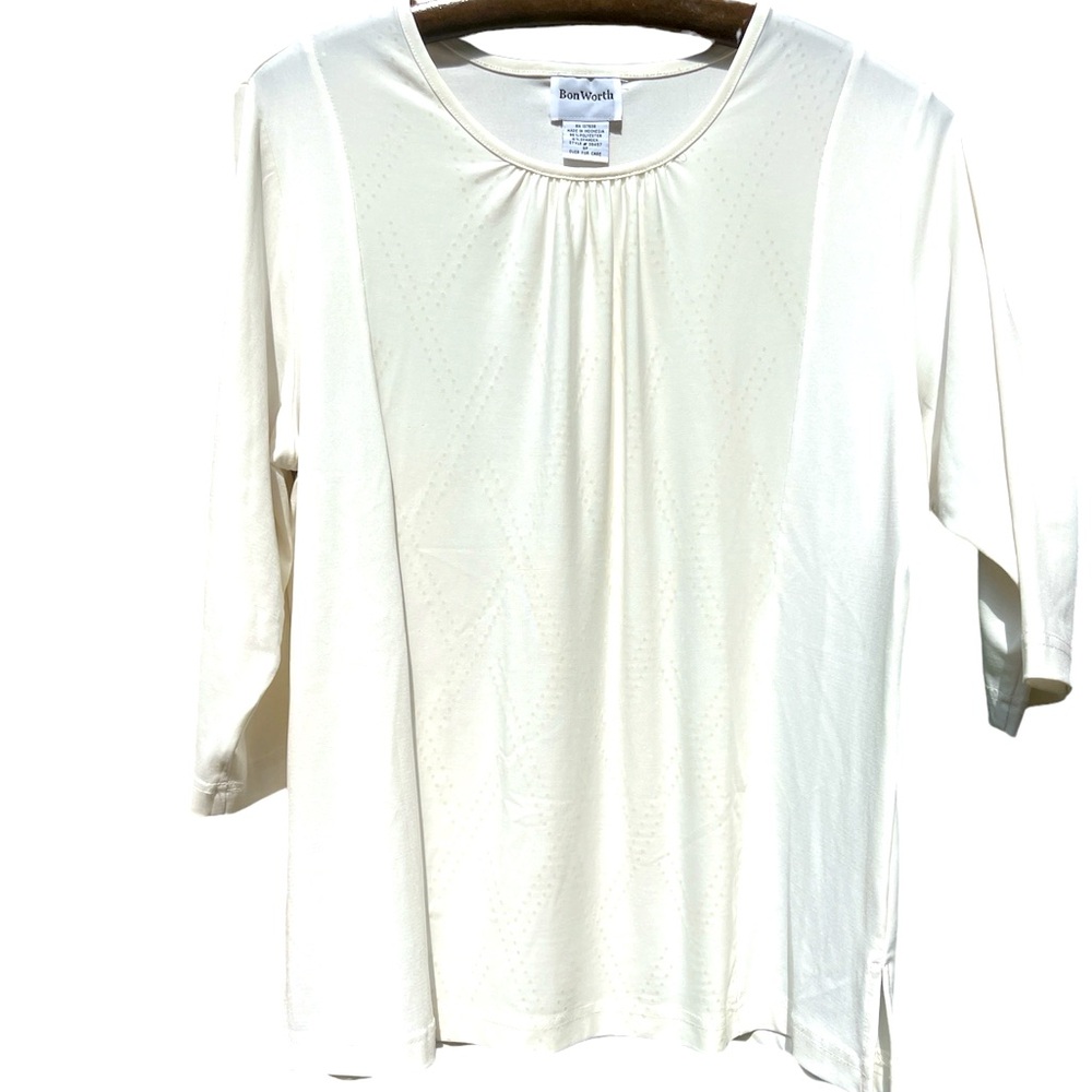 BonWorth 3/4 length sleeve round neck cream blouse, SP, diamond sequin design.